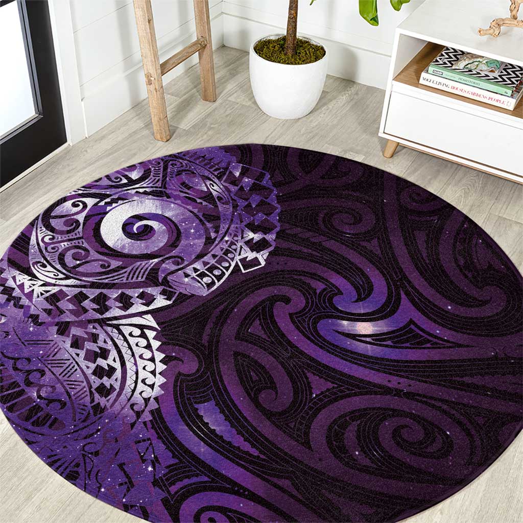 Matariki New Zealand Maori Koru Art Tattoo Round Carpet New Year Galaxy Purple Sky Style LT03 Purple - Polynesian Pride