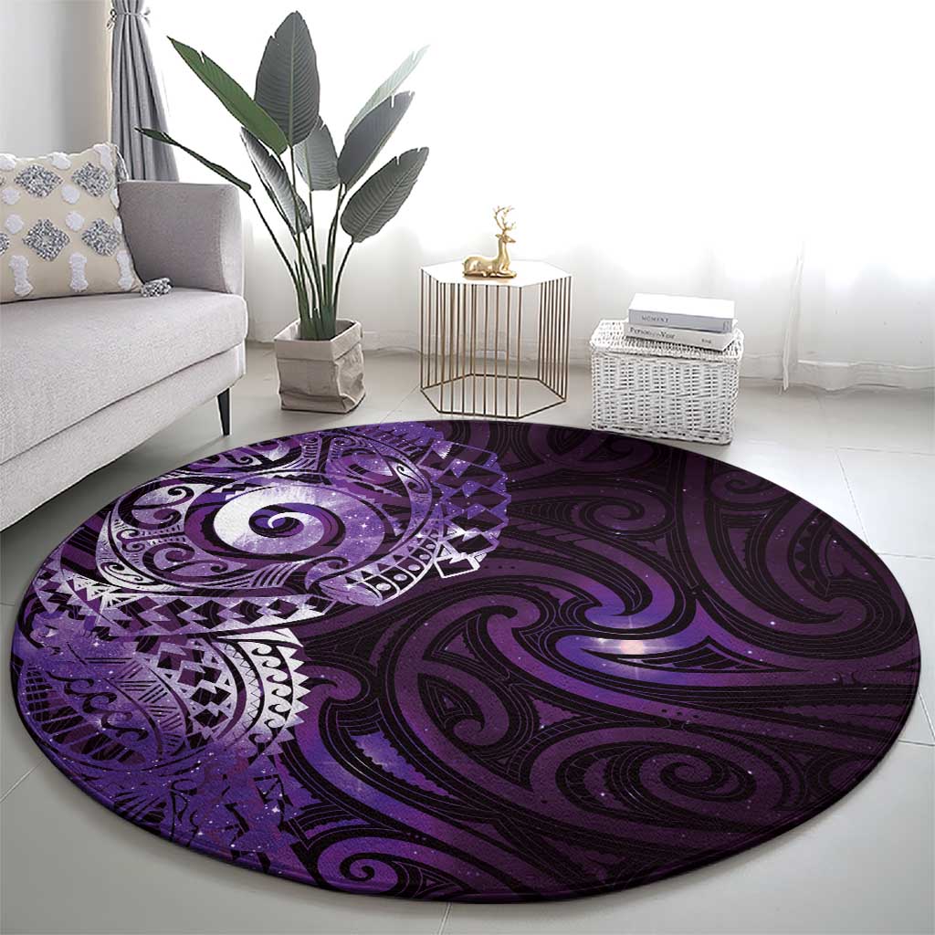 Matariki New Zealand Maori Koru Art Tattoo Round Carpet New Year Galaxy Purple Sky Style LT03 - Polynesian Pride