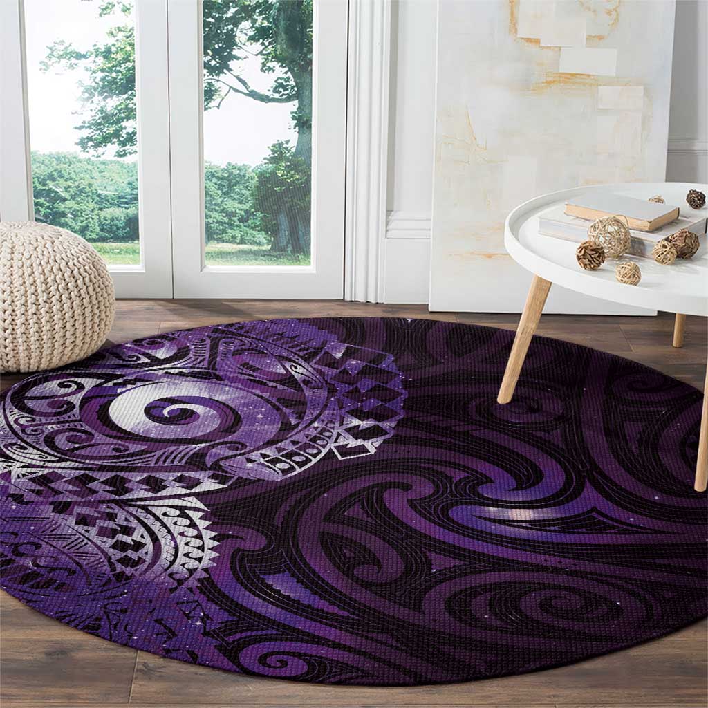 Matariki New Zealand Maori Koru Art Tattoo Round Carpet New Year Galaxy Purple Sky Style LT03 - Polynesian Pride