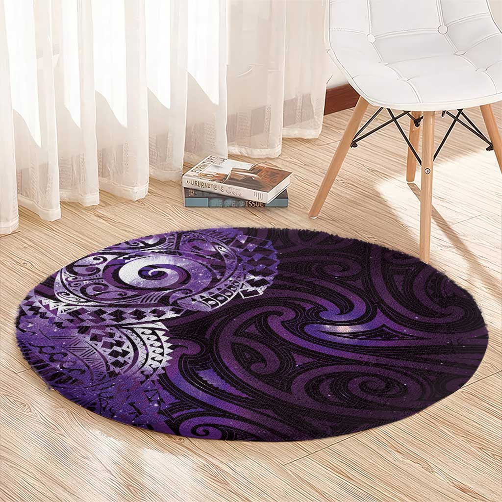 Matariki New Zealand Maori Koru Art Tattoo Round Carpet New Year Galaxy Purple Sky Style LT03 - Polynesian Pride