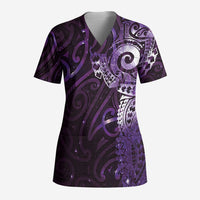 Matariki New Zealand Maori Koru Art Tattoo Scrub Top New Year Galaxy Purple Sky Style LT03 Adult Purple - Polynesian Pride