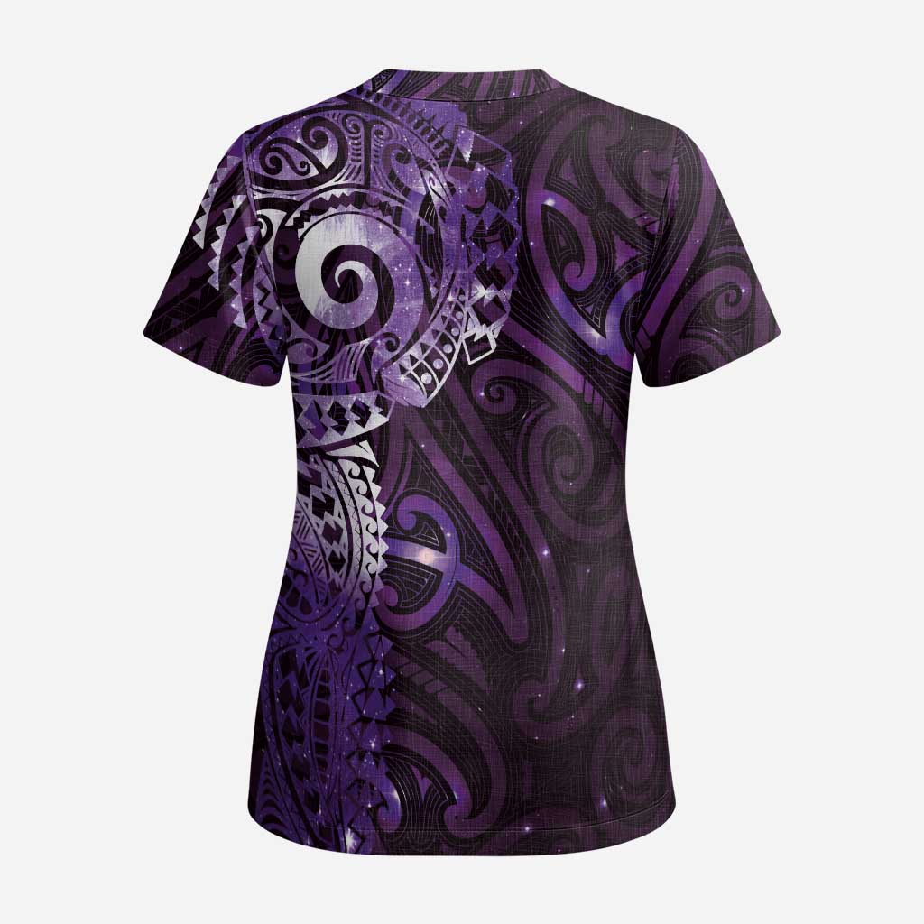 Matariki New Zealand Maori Koru Art Tattoo Scrub Top New Year Galaxy Purple Sky Style LT03 - Polynesian Pride