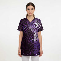 Matariki New Zealand Maori Koru Art Tattoo Scrub Top New Year Galaxy Purple Sky Style LT03 - Polynesian Pride