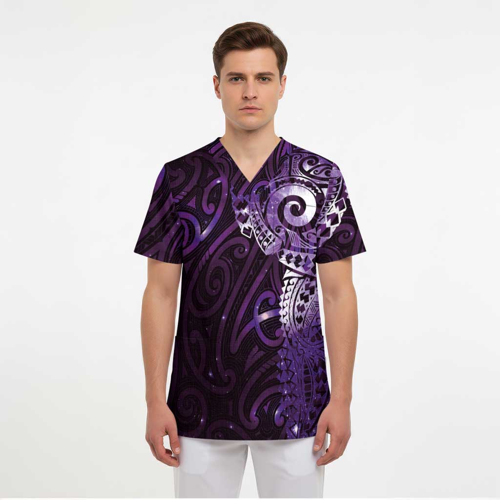 Matariki New Zealand Maori Koru Art Tattoo Scrub Top New Year Galaxy Purple Sky Style LT03 - Polynesian Pride