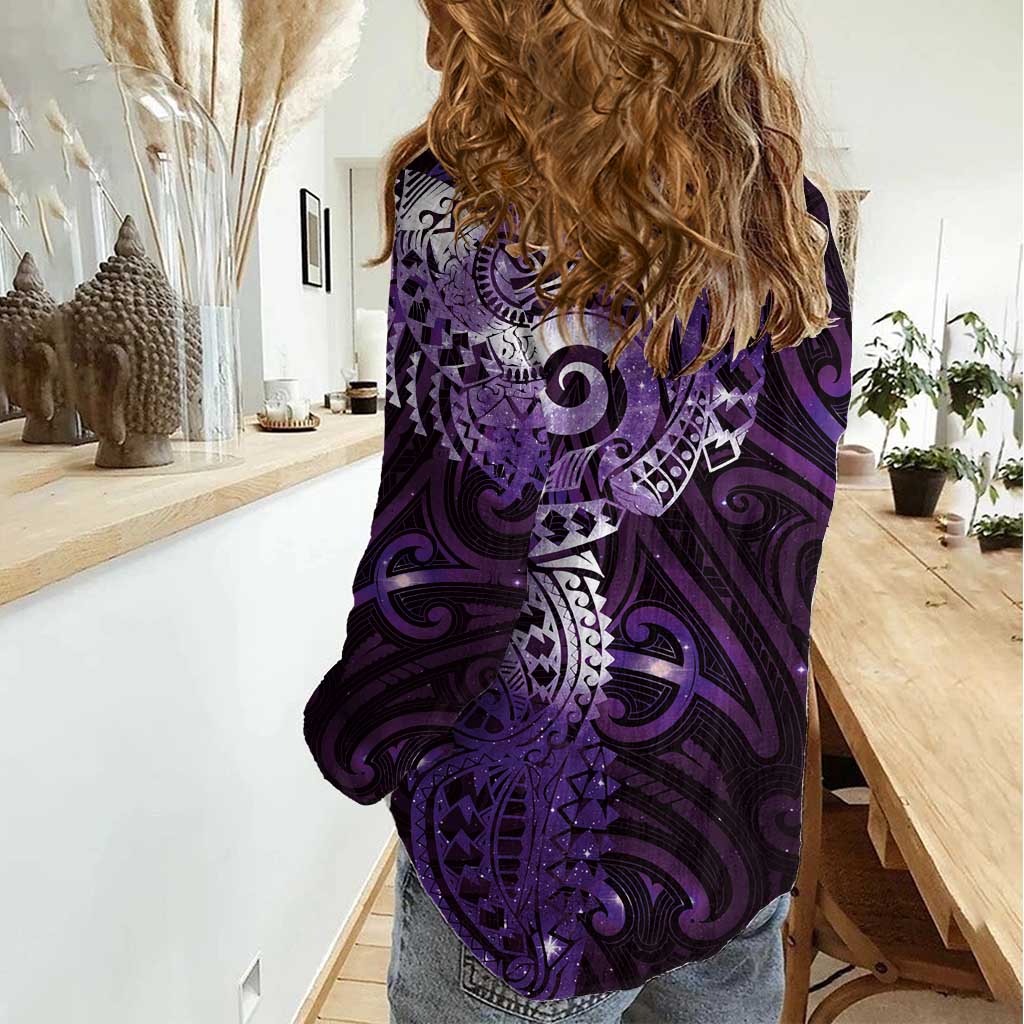 Matariki New Zealand Maori Koru Art Tattoo Women Casual Shirt New Year Galaxy Purple Sky Style