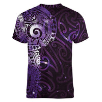 Matariki New Zealand Maori Koru Art Tattoo Women V-Neck T-Shirt New Year Galaxy Purple Sky Style LT03 - Polynesian Pride