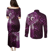 Matariki New Zealand Maori Koru Art Tattoo Couples Matching Puletasi and Long Sleeve Button Shirt New Year Galaxy Pink Sky Style LT03 - Polynesian Pride