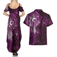 Matariki New Zealand Maori Koru Art Tattoo Couples Matching Summer Maxi Dress and Hawaiian Shirt New Year Galaxy Pink Sky Style LT03 - Polynesian Pride