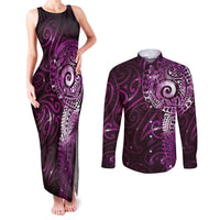 Matariki New Zealand Maori Koru Art Tattoo Couples Matching Tank Maxi Dress and Long Sleeve Button Shirt New Year Galaxy Pink Sky Style LT03 Pink - Polynesian Pride