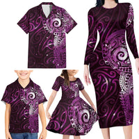 Matariki New Zealand Maori Koru Art Tattoo Family Matching Long Sleeve Bodycon Dress and Hawaiian Shirt New Year Galaxy Pink Sky Style LT03 - Polynesian Pride