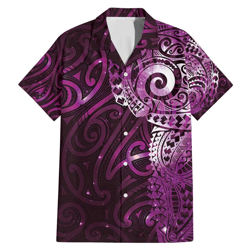 Matariki New Zealand Maori Koru Art Tattoo Family Matching Mermaid Dress and Hawaiian Shirt New Year Galaxy Pink Sky Style LT03 Dad's Shirt - Short Sleeve Pink - Polynesian Pride