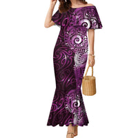 Matariki New Zealand Maori Koru Art Tattoo Family Matching Mermaid Dress and Hawaiian Shirt New Year Galaxy Pink Sky Style LT03 Mom's Dress Pink - Polynesian Pride