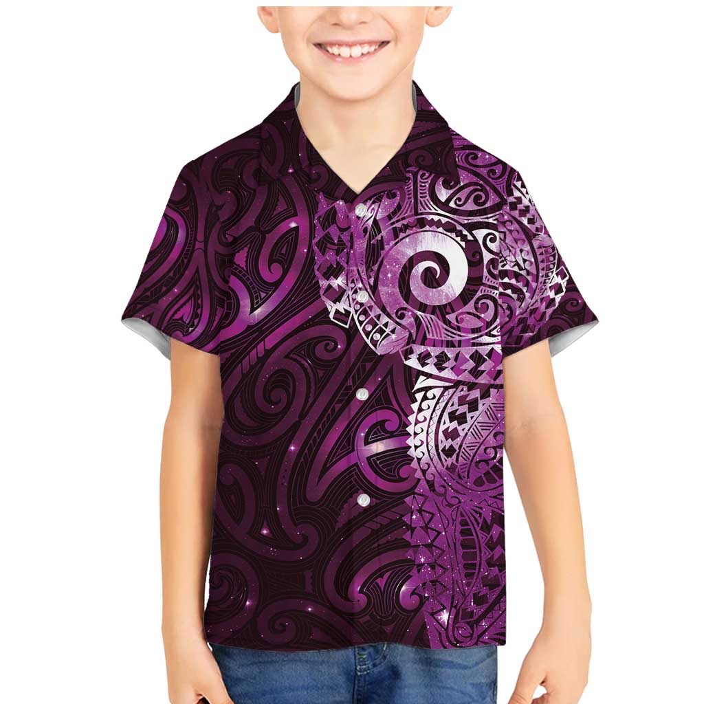 Matariki New Zealand Maori Koru Art Tattoo Family Matching Mermaid Dress and Hawaiian Shirt New Year Galaxy Pink Sky Style LT03 Son's Shirt Pink - Polynesian Pride