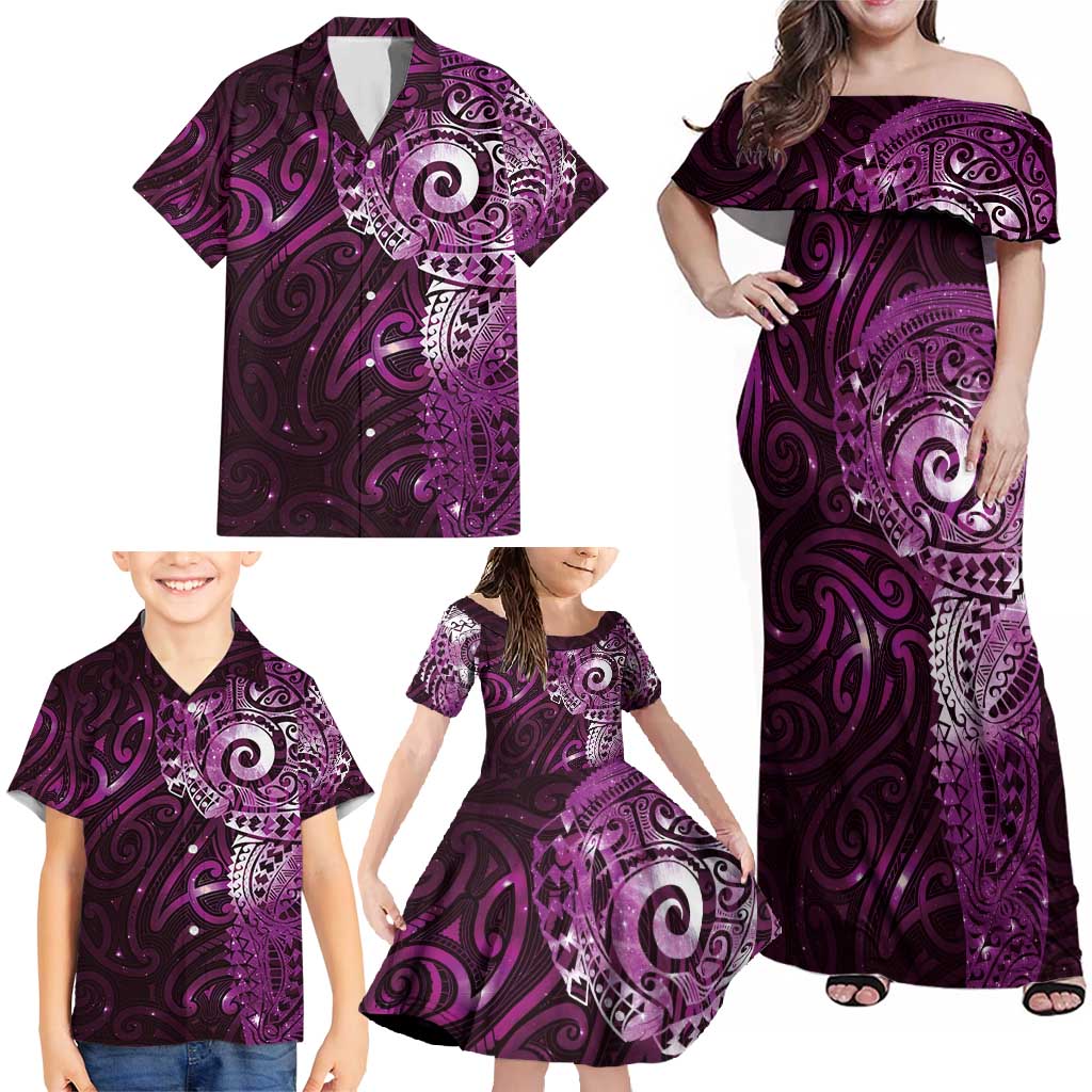 Matariki New Zealand Maori Koru Art Tattoo Family Matching Off Shoulder Maxi Dress and Hawaiian Shirt New Year Galaxy Pink Sky Style LT03 - Polynesian Pride