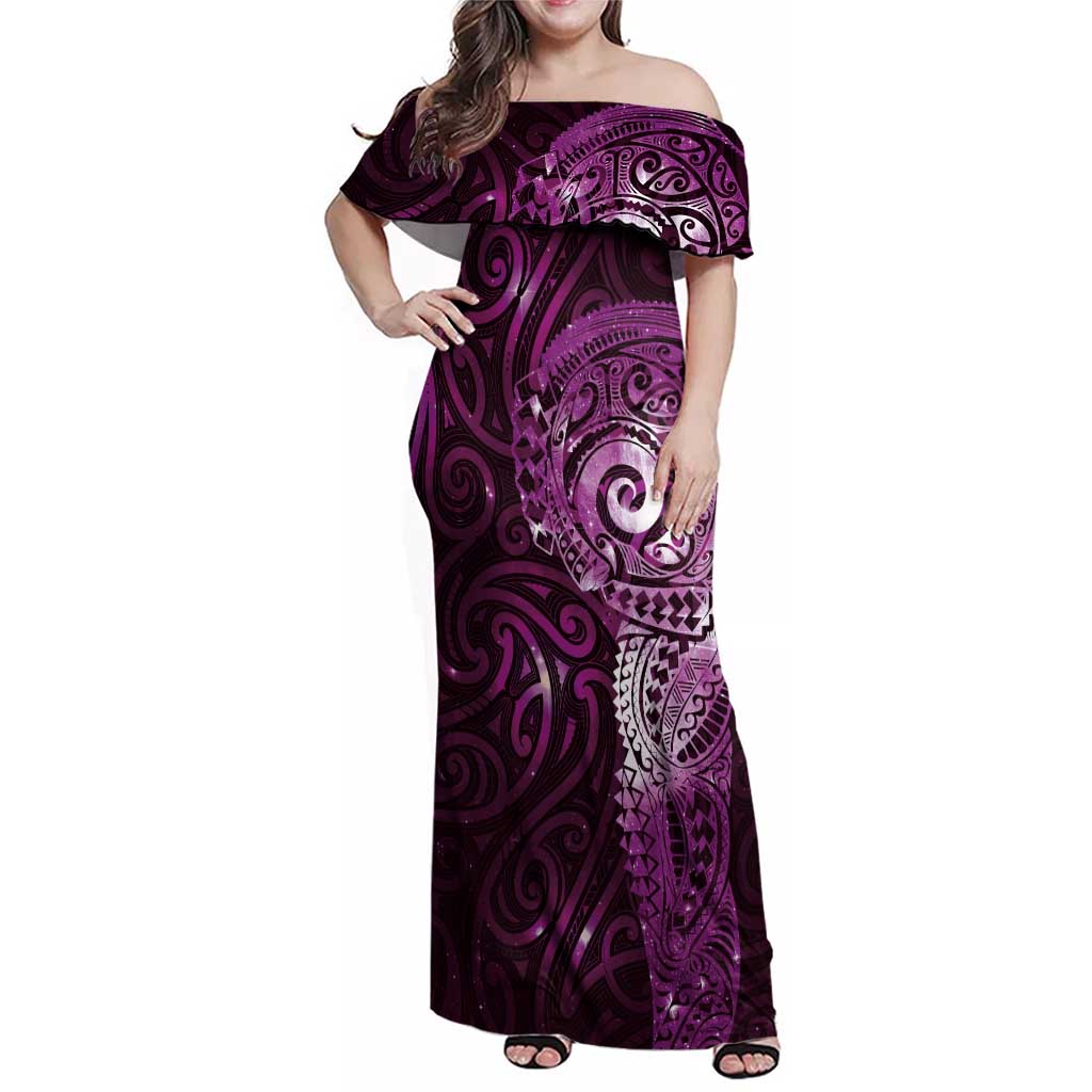 Matariki New Zealand Maori Koru Art Tattoo Family Matching Off Shoulder Maxi Dress and Hawaiian Shirt New Year Galaxy Pink Sky Style LT03 Mom's Dress Pink - Polynesian Pride