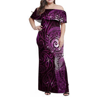 Matariki New Zealand Maori Koru Art Tattoo Family Matching Off Shoulder Maxi Dress and Hawaiian Shirt New Year Galaxy Pink Sky Style LT03 Mom's Dress Pink - Polynesian Pride