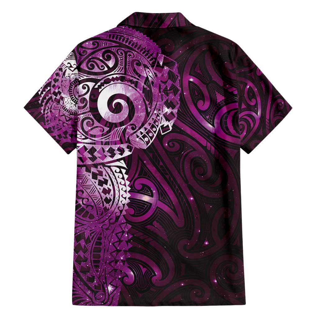 Matariki New Zealand Maori Koru Art Tattoo Family Matching Off Shoulder Short Dress and Hawaiian Shirt New Year Galaxy Pink Sky Style LT03 - Polynesian Pride