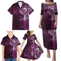 Matariki New Zealand Maori Koru Art Tattoo Family Matching Puletasi and Hawaiian Shirt New Year Galaxy Pink Sky Style LT03 - Polynesian Pride