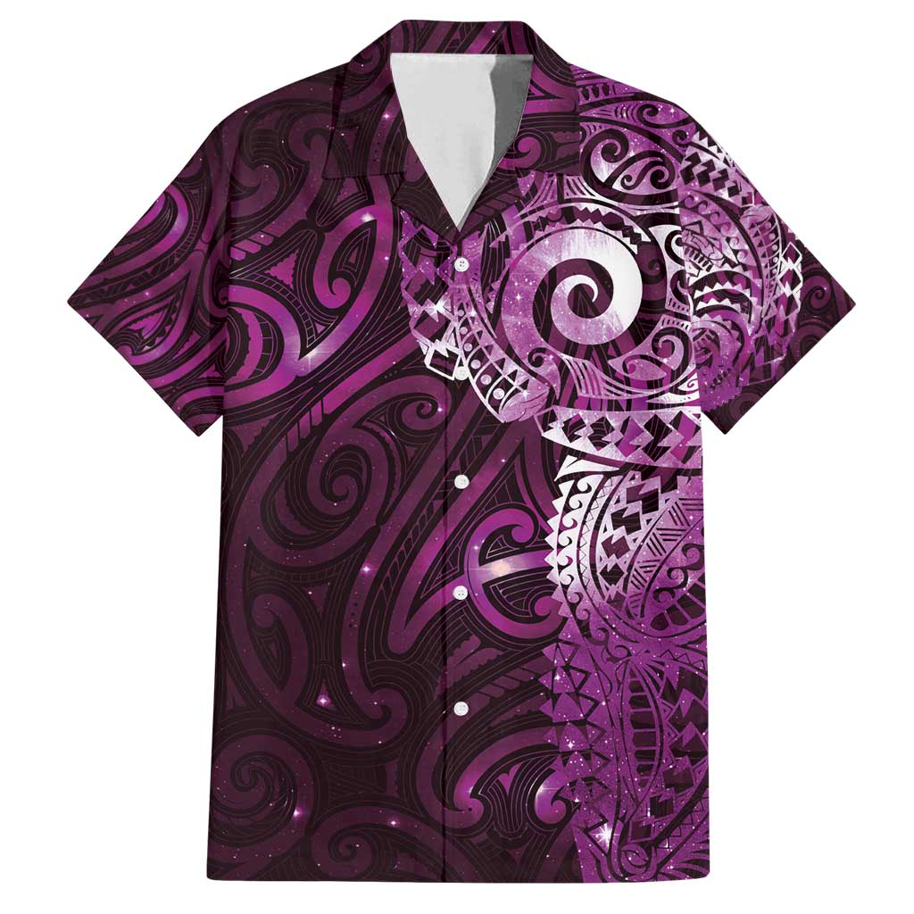 Matariki New Zealand Maori Koru Art Tattoo Family Matching Puletasi and Hawaiian Shirt New Year Galaxy Pink Sky Style LT03 Dad's Shirt - Short Sleeve Pink - Polynesian Pride