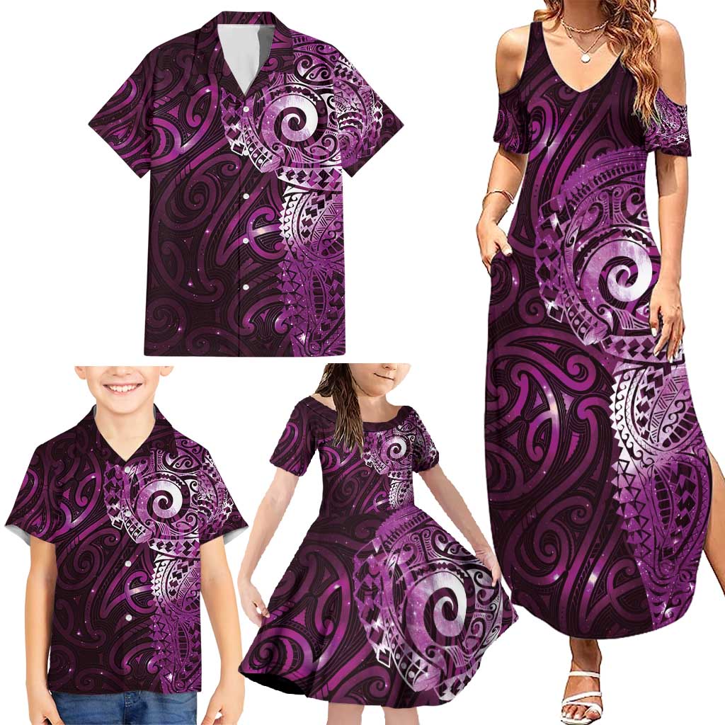 Matariki New Zealand Maori Koru Art Tattoo Family Matching Summer Maxi Dress and Hawaiian Shirt New Year Galaxy Pink Sky Style LT03 - Polynesian Pride