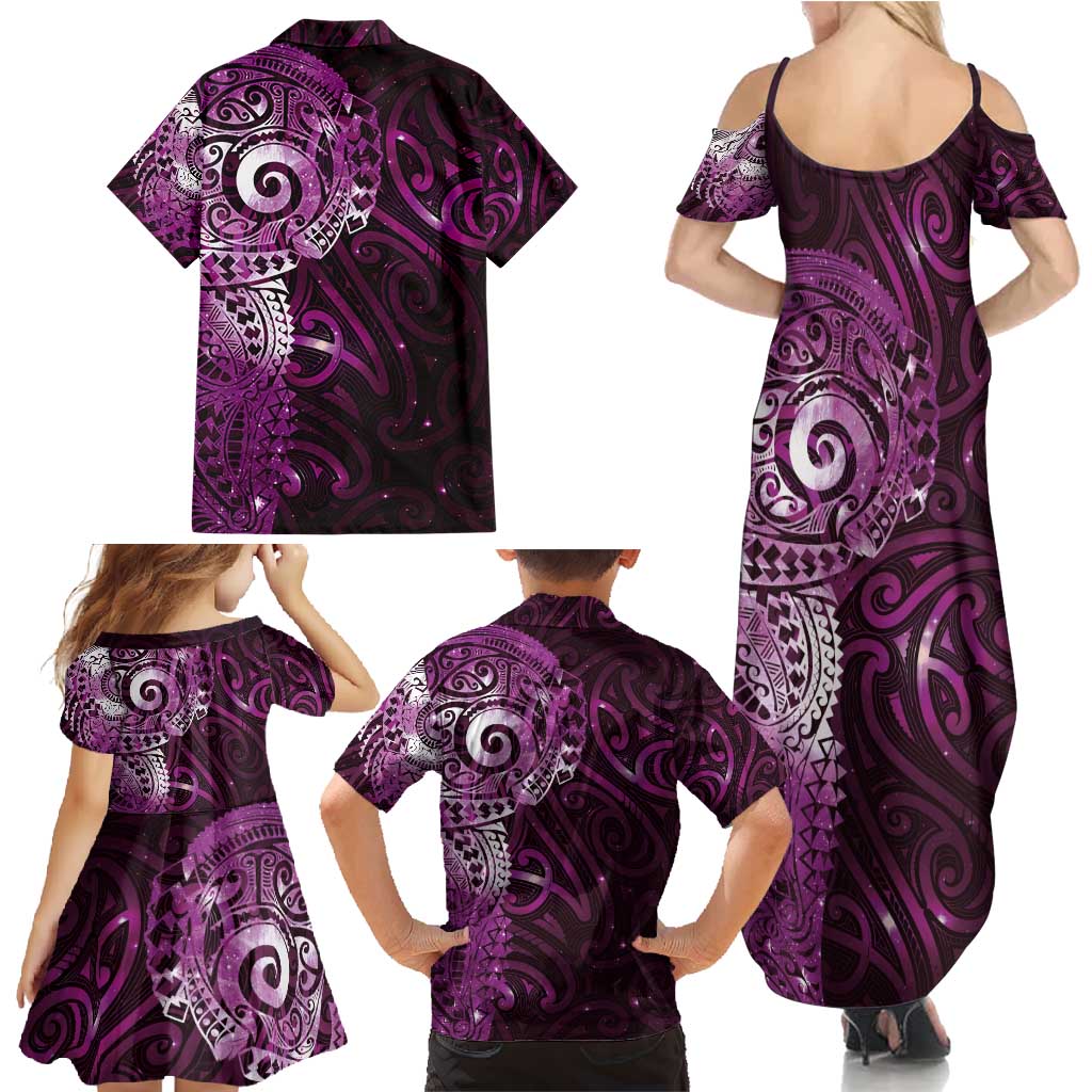 Matariki New Zealand Maori Koru Art Tattoo Family Matching Summer Maxi Dress and Hawaiian Shirt New Year Galaxy Pink Sky Style LT03 - Polynesian Pride