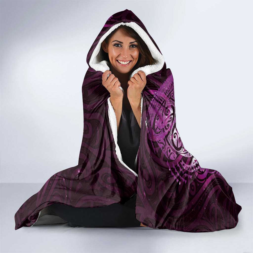 Matariki New Zealand Maori Koru Art Tattoo Hooded Blanket New Year Galaxy Pink Sky Style LT03 - Polynesian Pride