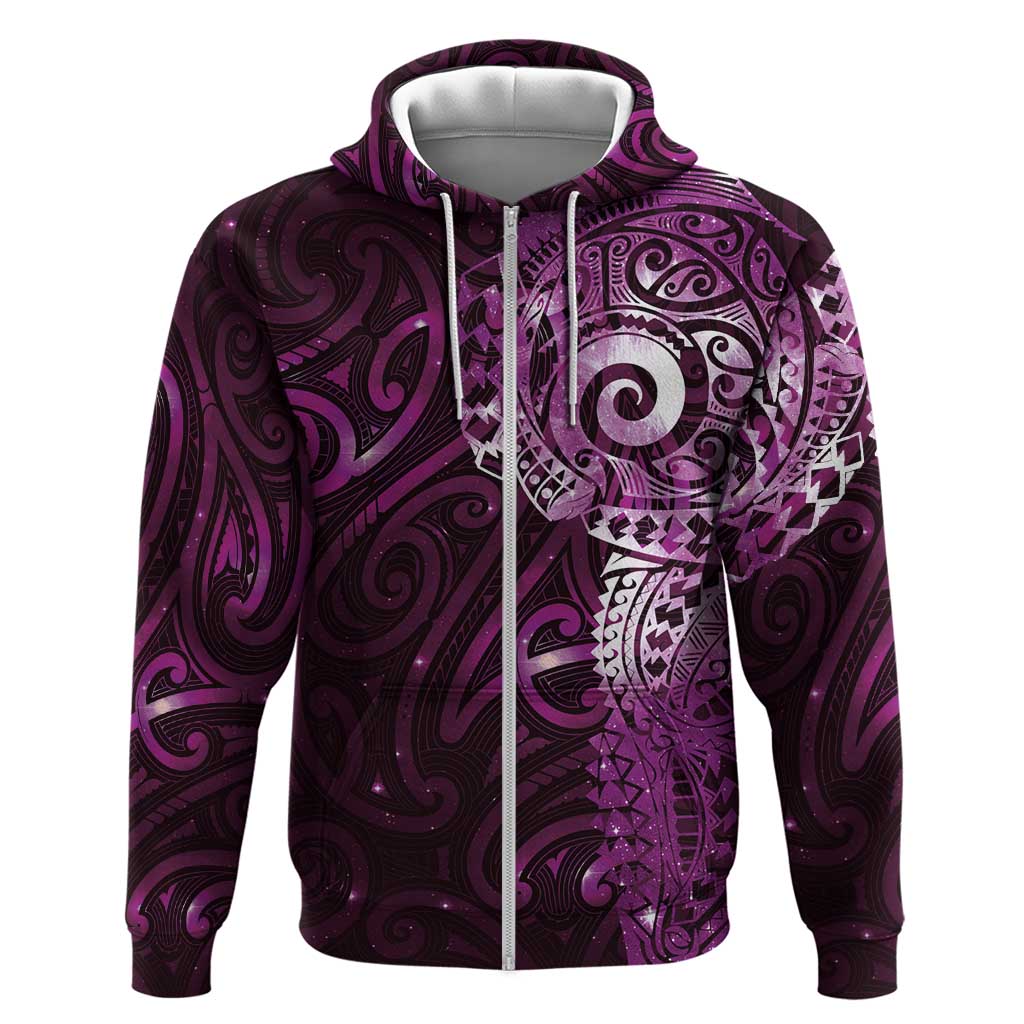 Matariki New Zealand Maori Koru Art Tattoo Hoodie New Year Galaxy Pink Sky Style LT03 Zip Hoodie Pink - Polynesian Pride