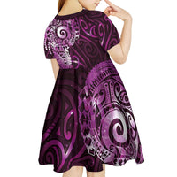 Matariki New Zealand Maori Koru Art Tattoo Kid Short Sleeve Dress New Year Galaxy Pink Sky Style LT03 - Polynesian Pride