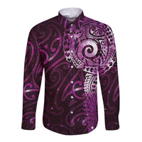 Matariki New Zealand Maori Koru Art Tattoo Long Sleeve Button Shirt New Year Galaxy Pink Sky Style LT03 Unisex Pink - Polynesian Pride