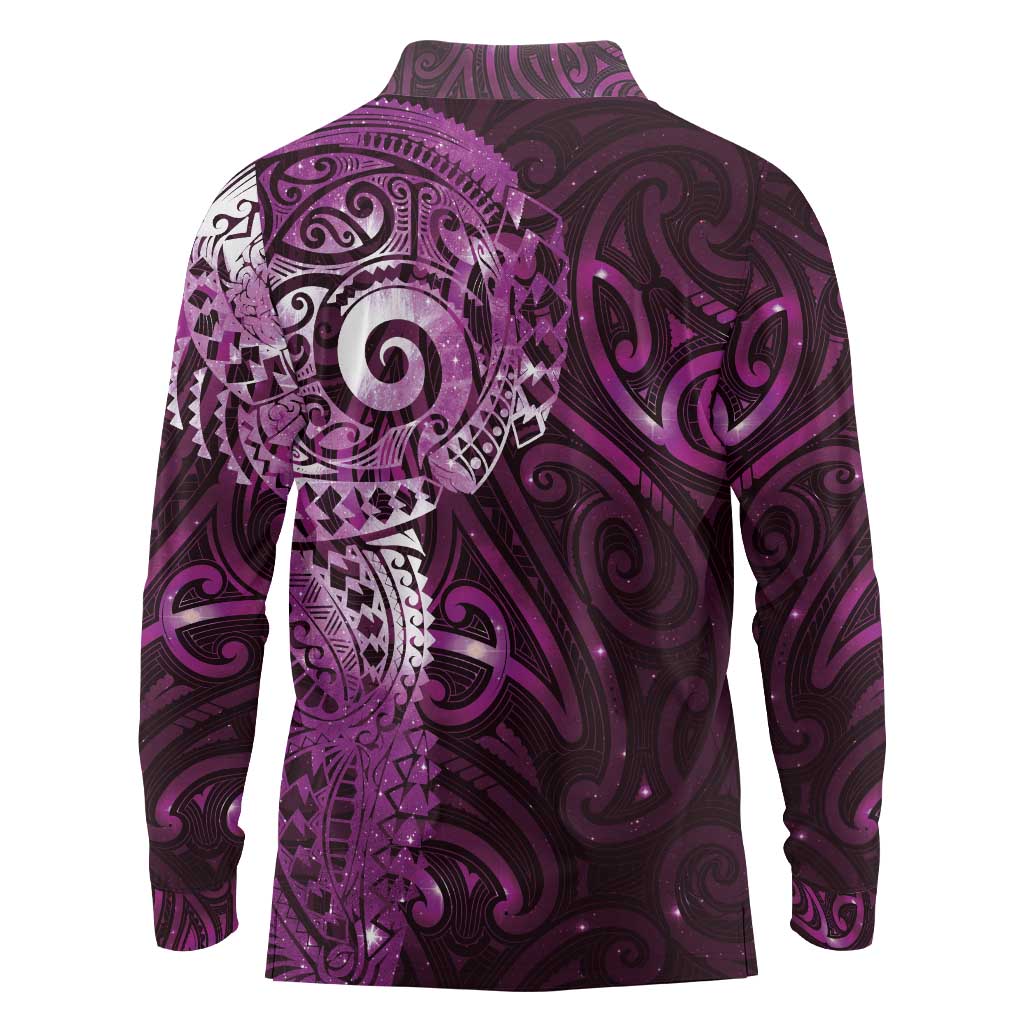 Matariki New Zealand Maori Koru Art Tattoo Long Sleeve Polo Shirt New Year Galaxy Pink Sky Style LT03 - Polynesian Pride