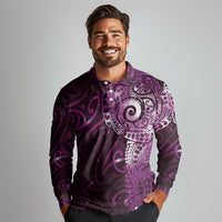Matariki New Zealand Maori Koru Art Tattoo Long Sleeve Polo Shirt New Year Galaxy Pink Sky Style LT03 - Polynesian Pride