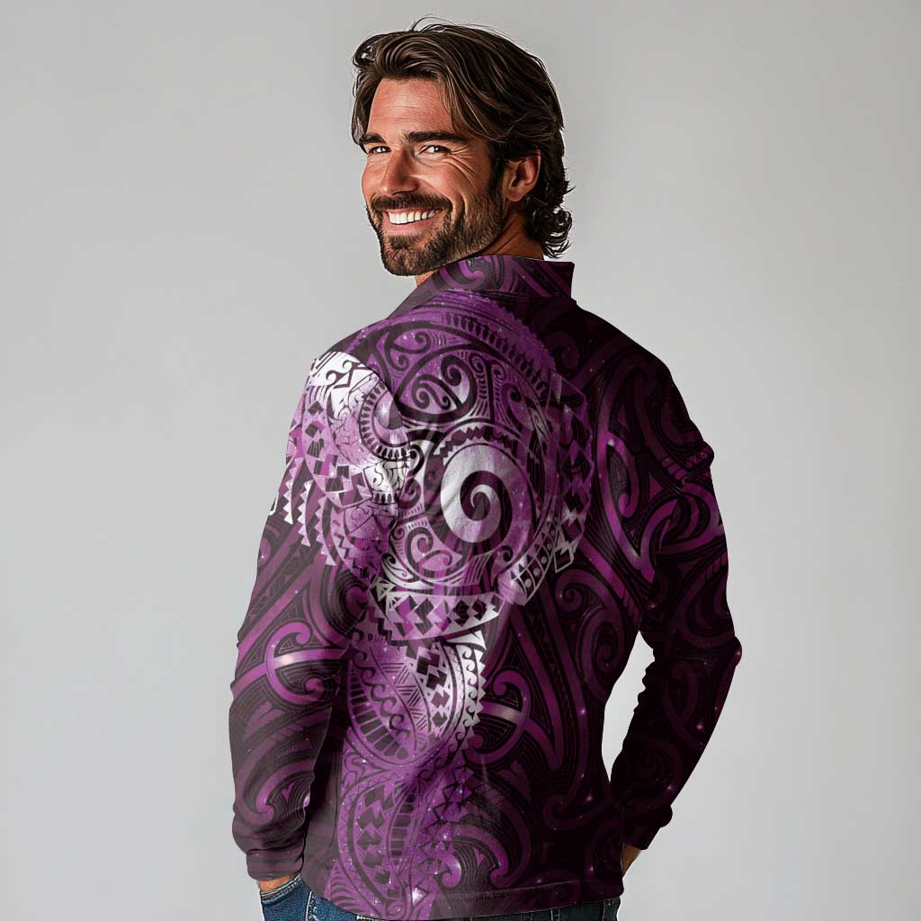 Matariki New Zealand Maori Koru Art Tattoo Long Sleeve Polo Shirt New Year Galaxy Pink Sky Style LT03 - Polynesian Pride