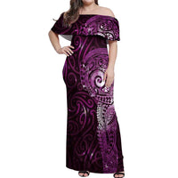 Matariki New Zealand Maori Koru Art Tattoo Off Shoulder Maxi Dress New Year Galaxy Pink Sky Style LT03 Women Pink - Polynesian Pride