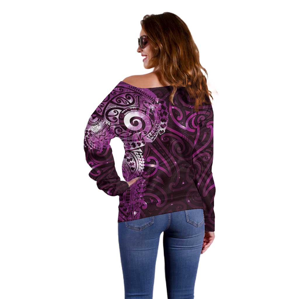 Matariki New Zealand Maori Koru Art Tattoo Off Shoulder Sweater New Year Galaxy Pink Sky Style LT03 - Polynesian Pride