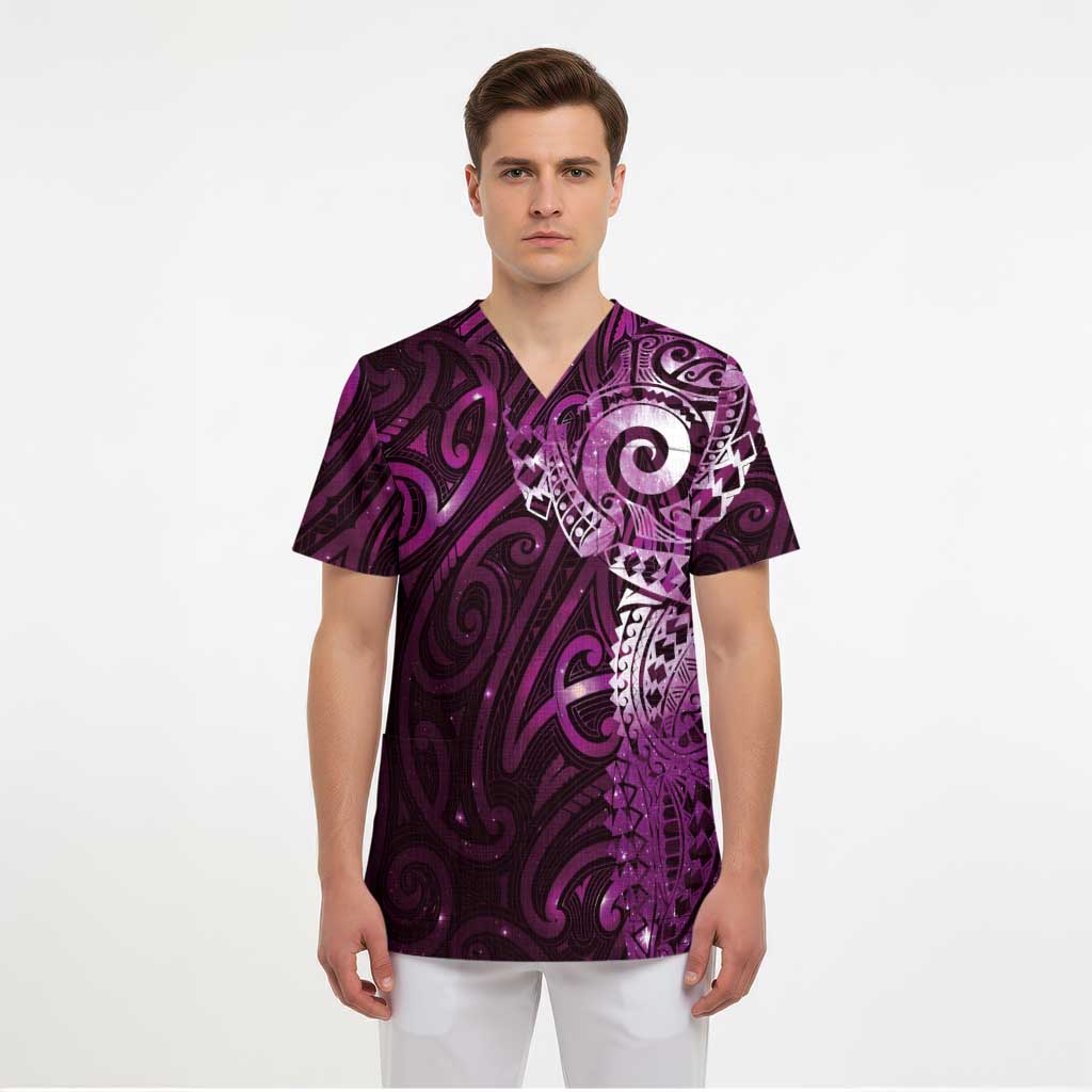 Matariki New Zealand Maori Koru Art Tattoo Scrub Top New Year Galaxy Pink Sky Style LT03 - Polynesian Pride