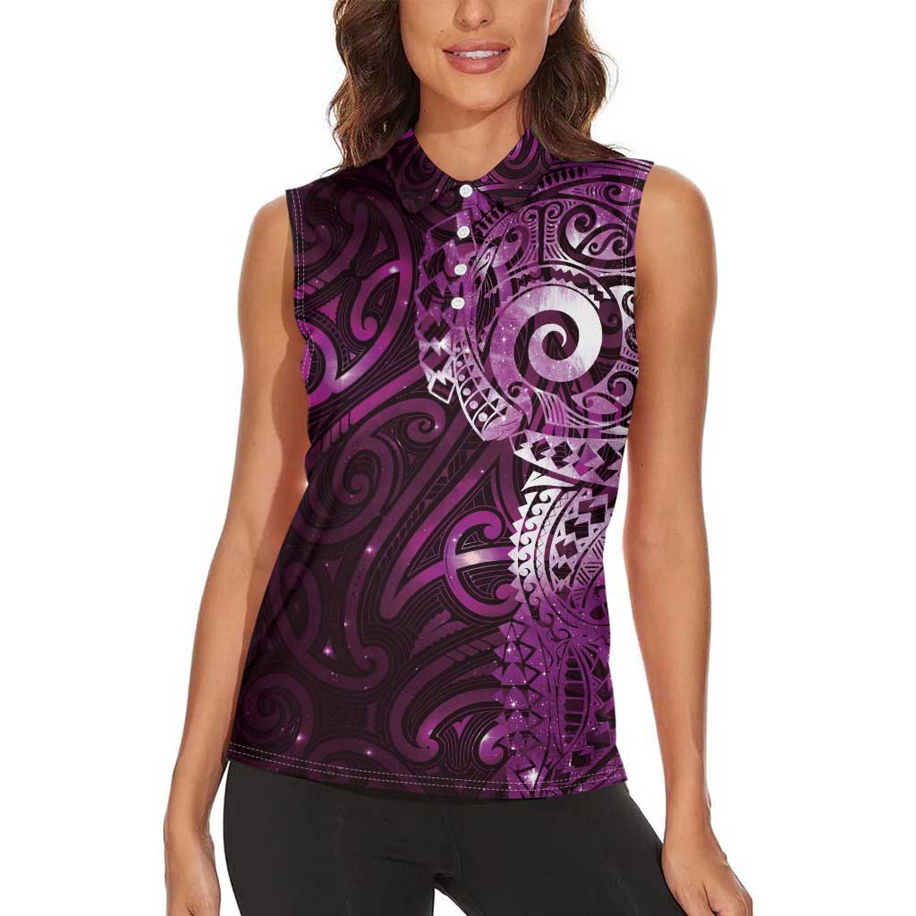 Matariki New Zealand Maori Koru Art Tattoo Women Sleeveless Polo Shirt New Year Galaxy Pink Sky Style LT03 - Polynesian Pride