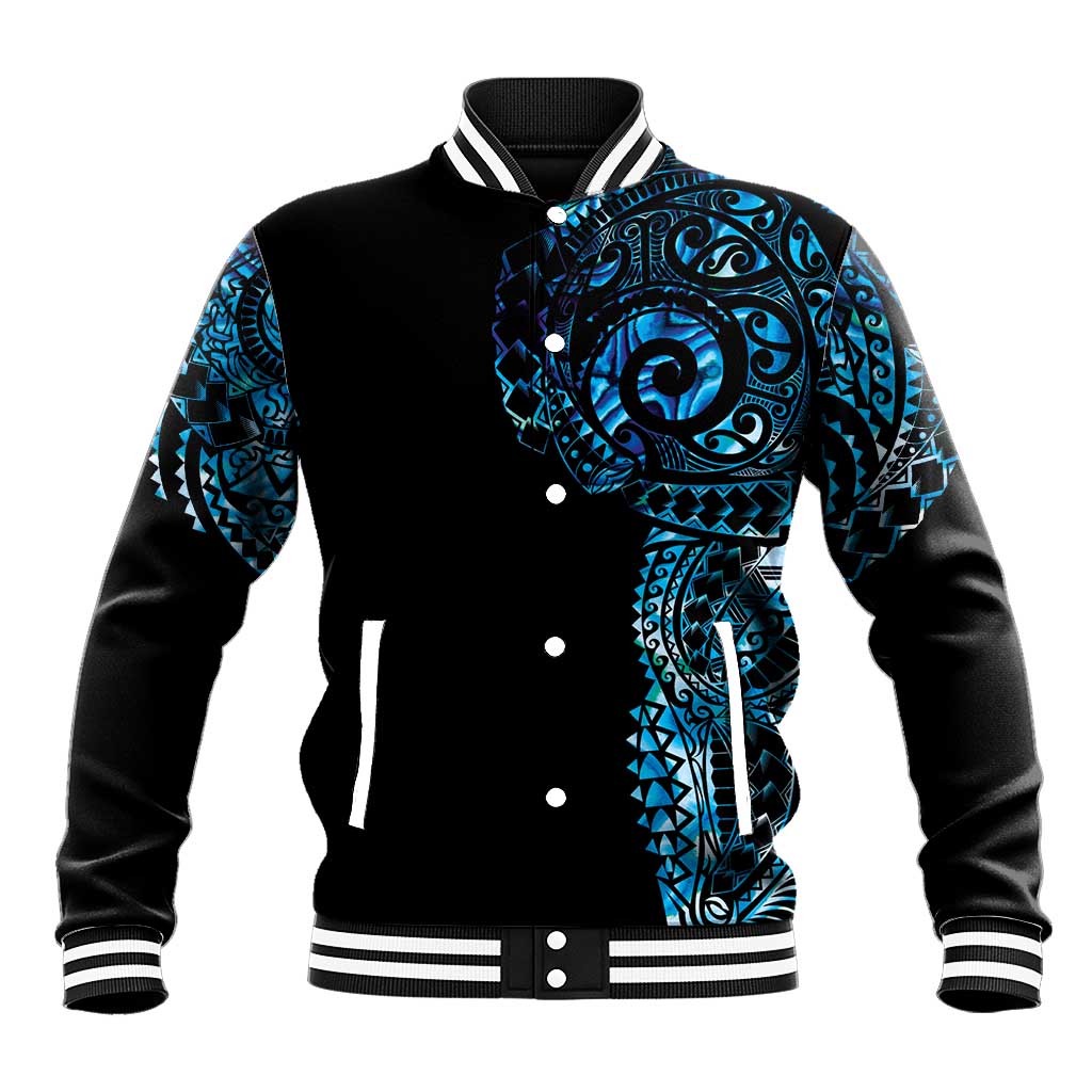 New Zealand Maori Koru Art Traditional Tattoo Baseball Jacket Paua Shell LT03 Unisex Black - Polynesian Pride