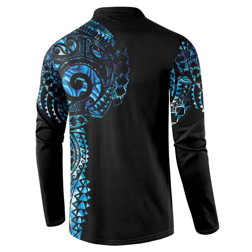 New Zealand Maori Koru Art Traditional Tattoo Button Sweatshirt Paua Shell