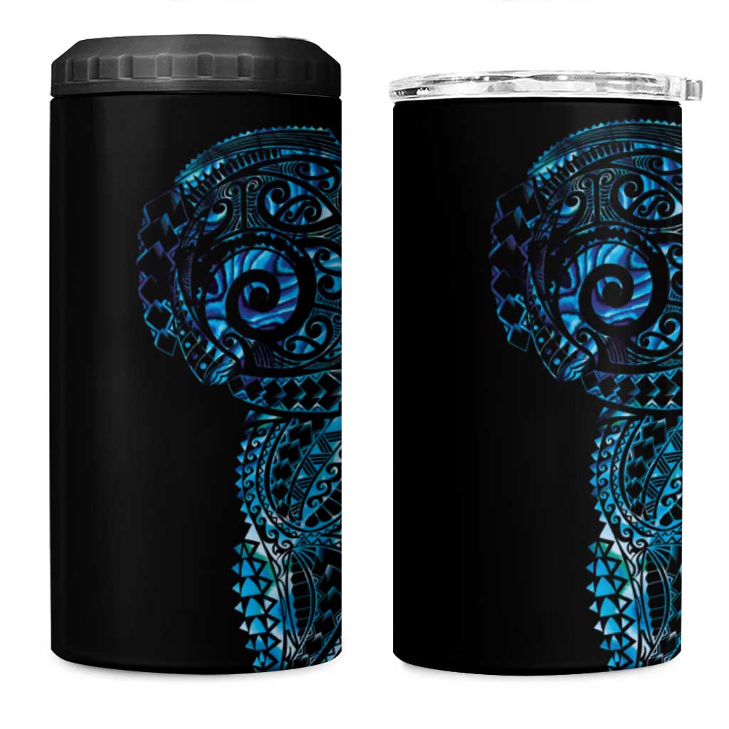 New Zealand Maori Koru Art Traditional Tattoo 4 in 1 Can Cooler Tumbler Paua Shell LT03 One Size: 16 oz Black - Polynesian Pride