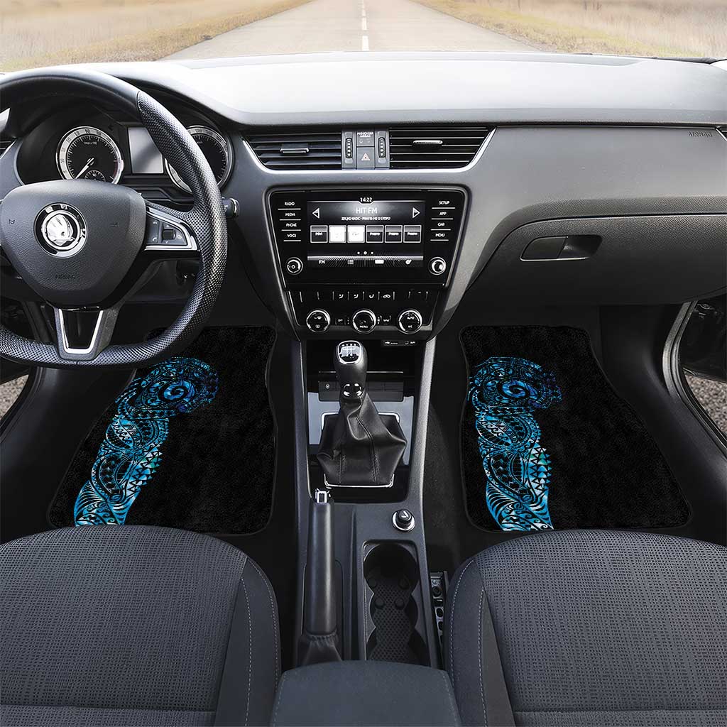 New Zealand Maori Koru Art Traditional Tattoo Car Mats Paua Shell LT03 Set 2pcs - Front Black - Polynesian Pride