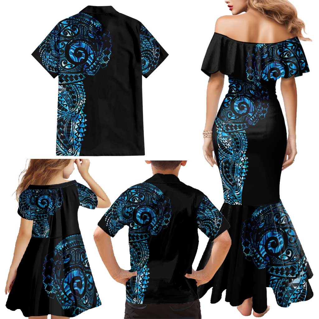 New Zealand Maori Koru Art Traditional Tattoo Family Matching Mermaid Dress and Hawaiian Shirt Paua Shell LT03 - Polynesian Pride