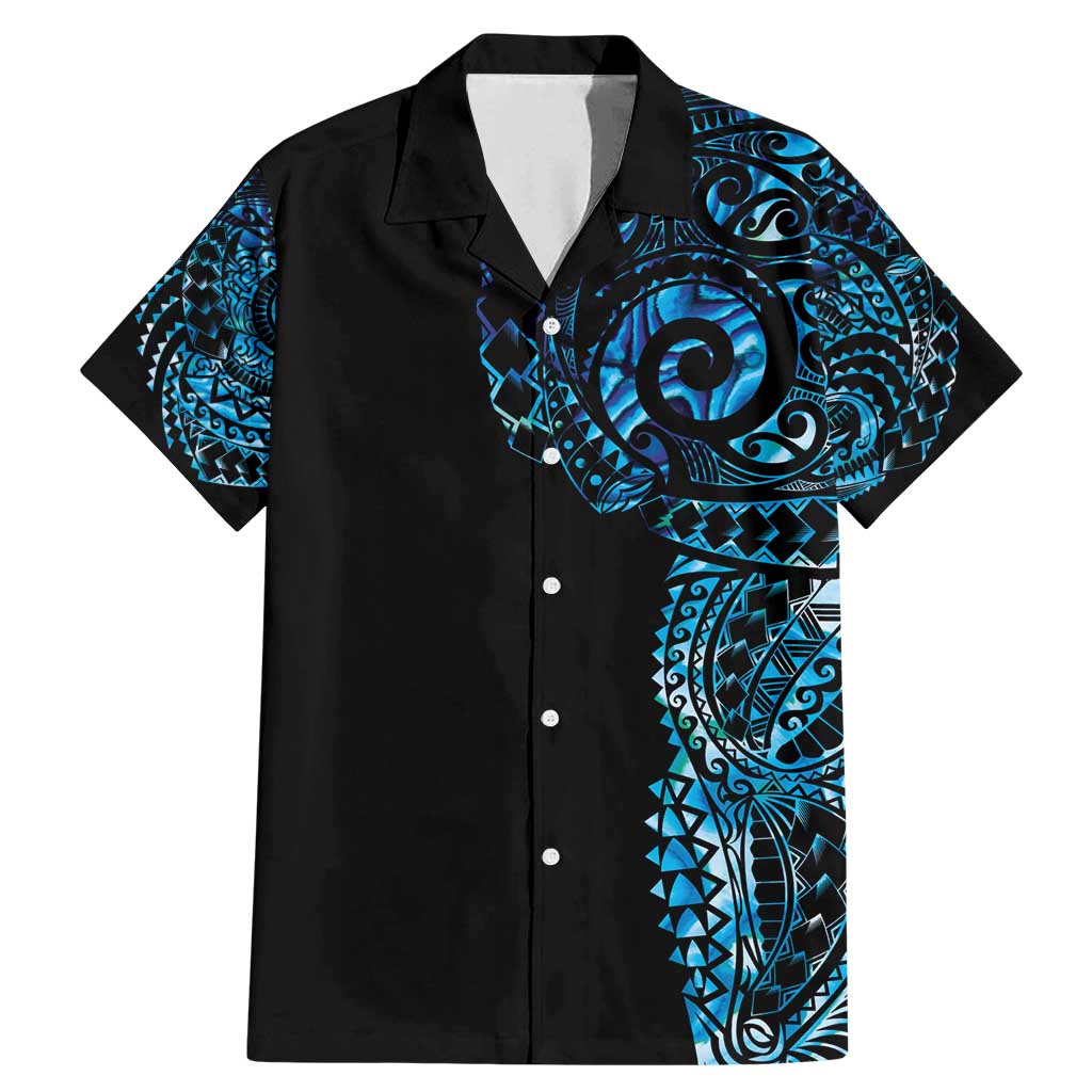 New Zealand Maori Koru Art Traditional Tattoo Family Matching Mermaid Dress and Hawaiian Shirt Paua Shell LT03 Dad's Shirt - Short Sleeve Black - Polynesian Pride