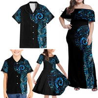 New Zealand Maori Koru Art Traditional Tattoo Family Matching Off Shoulder Maxi Dress and Hawaiian Shirt Paua Shell LT03 - Polynesian Pride