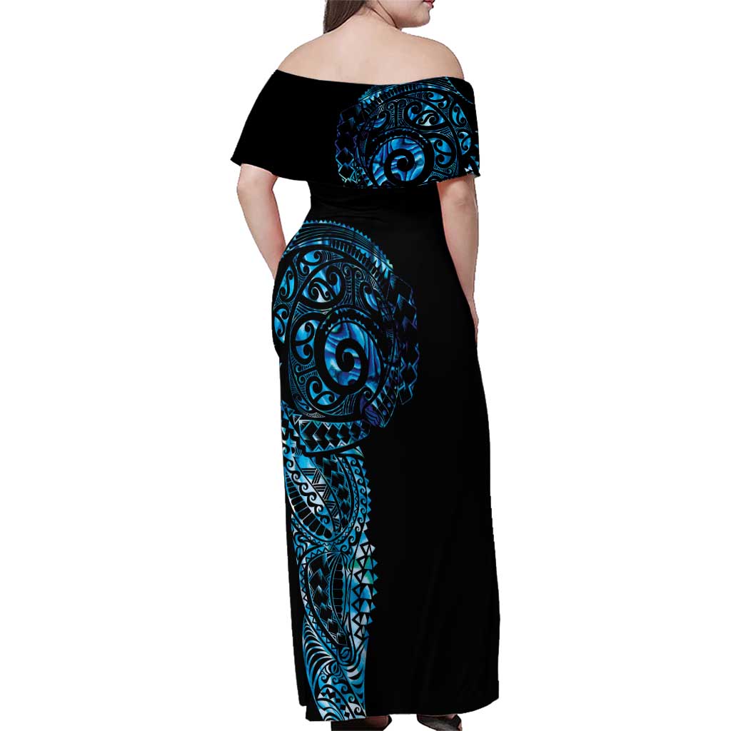 New Zealand Maori Koru Art Traditional Tattoo Family Matching Off Shoulder Maxi Dress and Hawaiian Shirt Paua Shell LT03 - Polynesian Pride