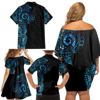 New Zealand Maori Koru Art Traditional Tattoo Family Matching Off Shoulder Short Dress and Hawaiian Shirt Paua Shell LT03 - Polynesian Pride