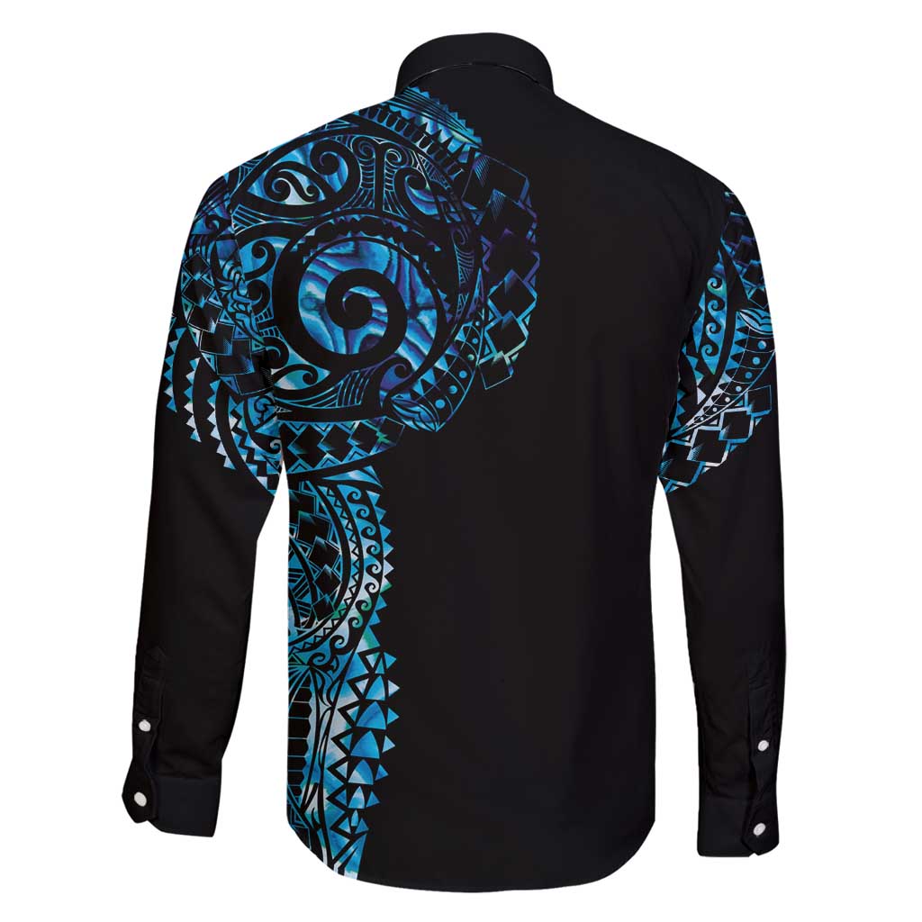New Zealand Maori Koru Art Traditional Tattoo Family Matching Off Shoulder Short Dress and Hawaiian Shirt Paua Shell LT03 - Polynesian Pride