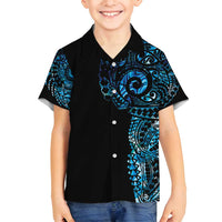 New Zealand Maori Koru Art Traditional Tattoo Family Matching Off Shoulder Short Dress and Hawaiian Shirt Paua Shell LT03 Son's Shirt Black - Polynesian Pride