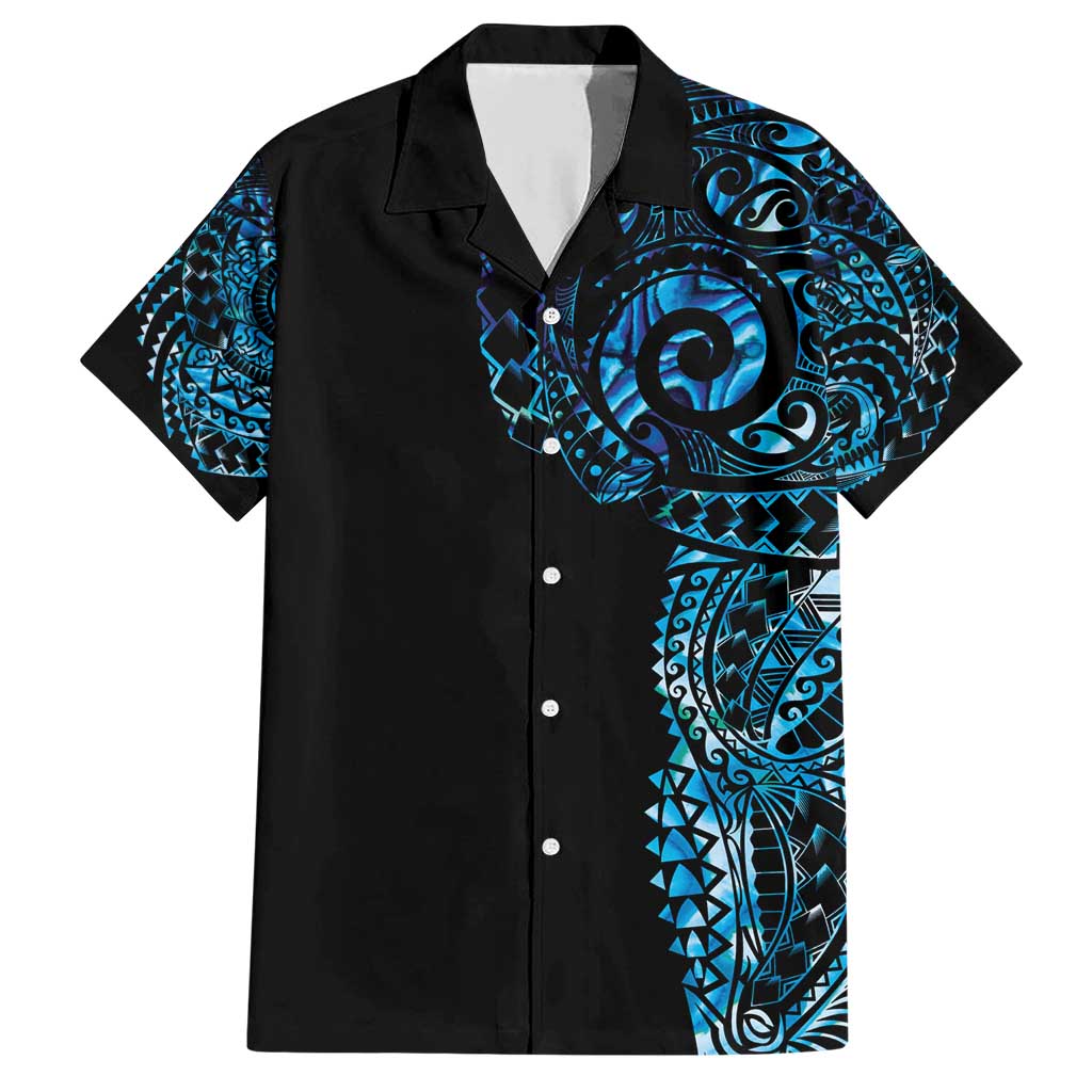 New Zealand Maori Koru Art Traditional Tattoo Family Matching Short Sleeve Bodycon Dress and Hawaiian Shirt Paua Shell LT03 Dad's Shirt - Short Sleeve Black - Polynesian Pride