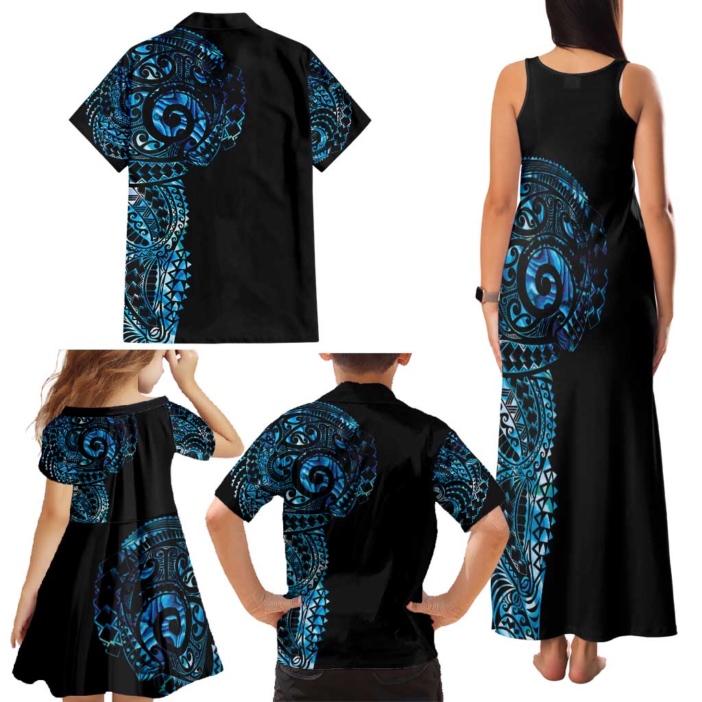 New Zealand Maori Koru Art Traditional Tattoo Family Matching Tank Maxi Dress and Hawaiian Shirt Paua Shell LT03 - Polynesian Pride