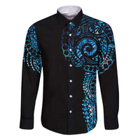 New Zealand Maori Koru Art Traditional Tattoo Family Matching Tank Maxi Dress and Hawaiian Shirt Paua Shell LT03 Dad's Shirt - Long Sleeve Black - Polynesian Pride